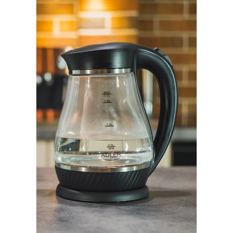 Glaskanna Adler AD 1274 svart kapacitet 1,7L, effekt 2200W
