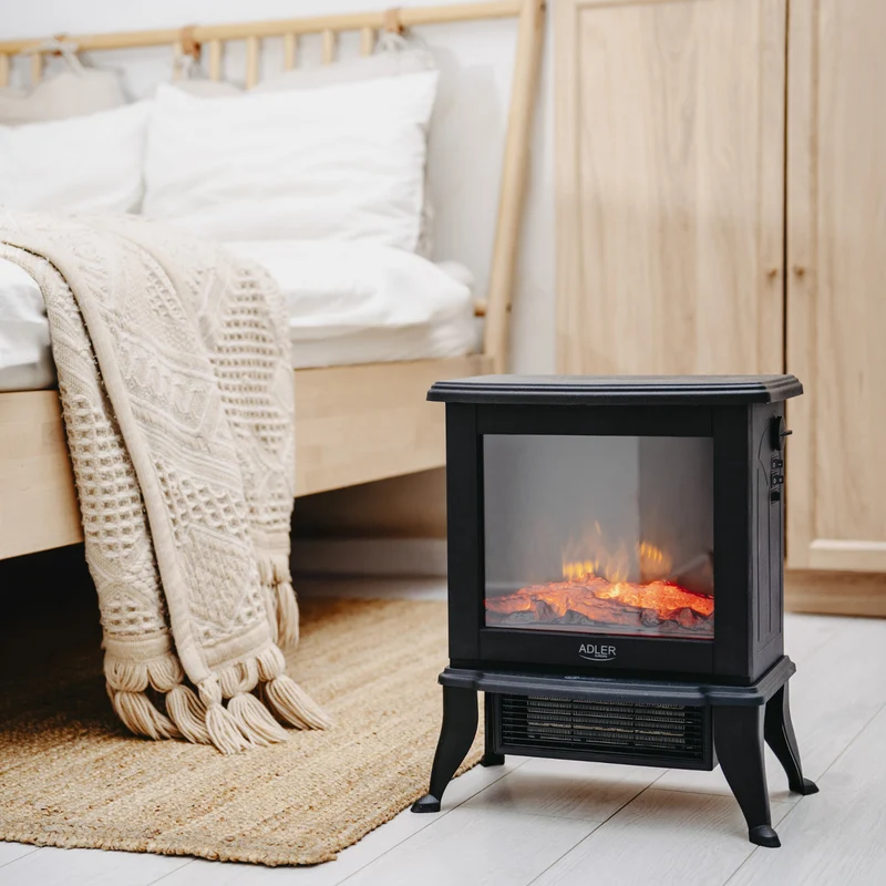 Adler elektrisk öppen spis, 2 värmenivåer, maxeffekt 1800W, termostat, 3D-lågeffekt, AD 7754