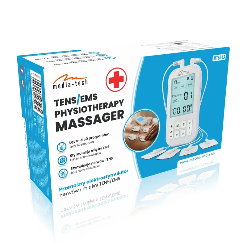 Massageapparat och elektrostimulator för muskler, TENS/EMS, 3-i-1-stimulering, Mediatech, MT6543