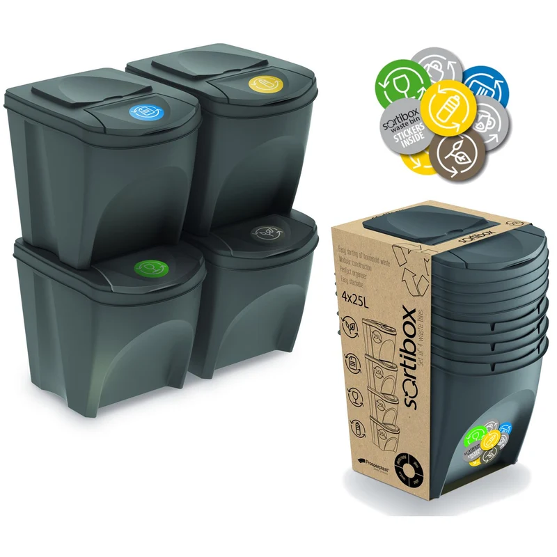 Avfallsbehållare Sortibox 4x25L för avfallssortering, grå