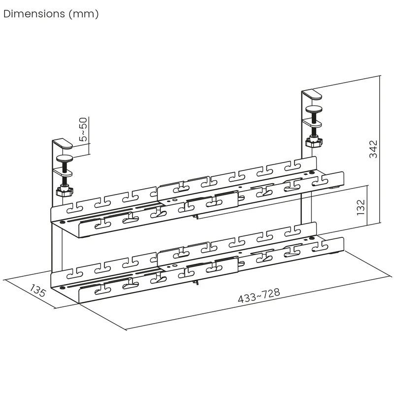 Maclean kabelhanterare under skrivbord, max. belastning 5 kg, max. 728 mm, 2 nivåer, svart, MC-102 B