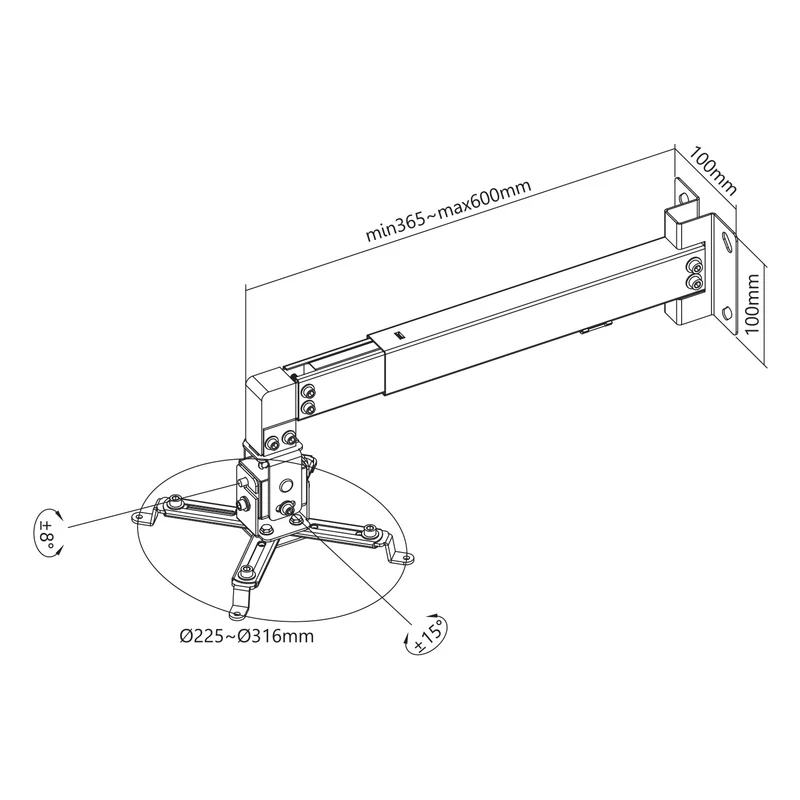 Väggfäste/vägghängare för Maclean-projektor, svart, upp till 20 kg, MC-205 B