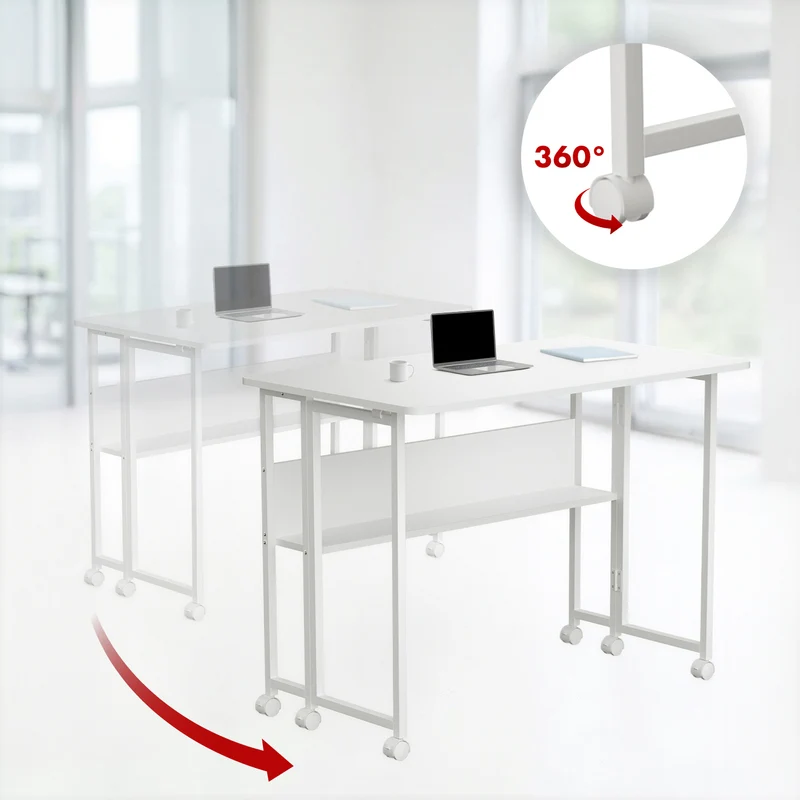 Maclean fällbart bord skrivbord, vit, mobil, skiva 100x58cm, max. 50kg, MC-126 W