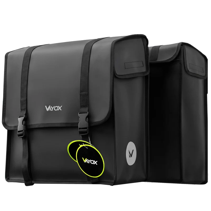 Dubbel cykelväska i PVC för pakethållare med handtag, svart, 40 liter, VA0446, Vayox