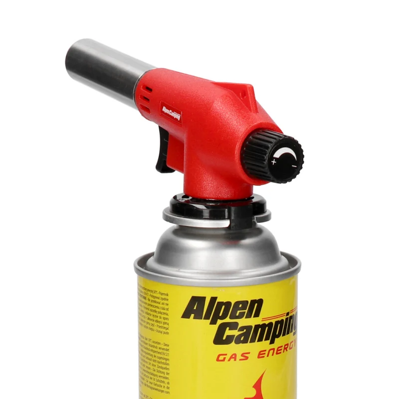Alpen Campingpatronbrännare, flamtemperatur 1350 grader Celsius, piezoantändning, flamreglering, VULCANO