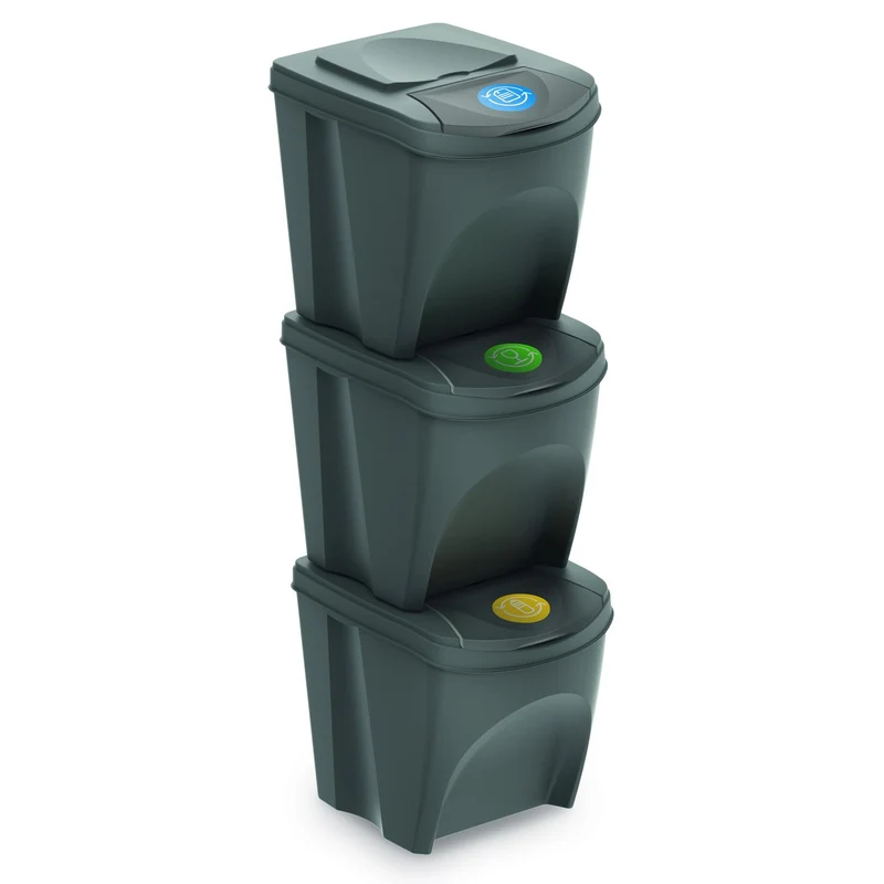 Sortibox för källsortering 3x25L grå
