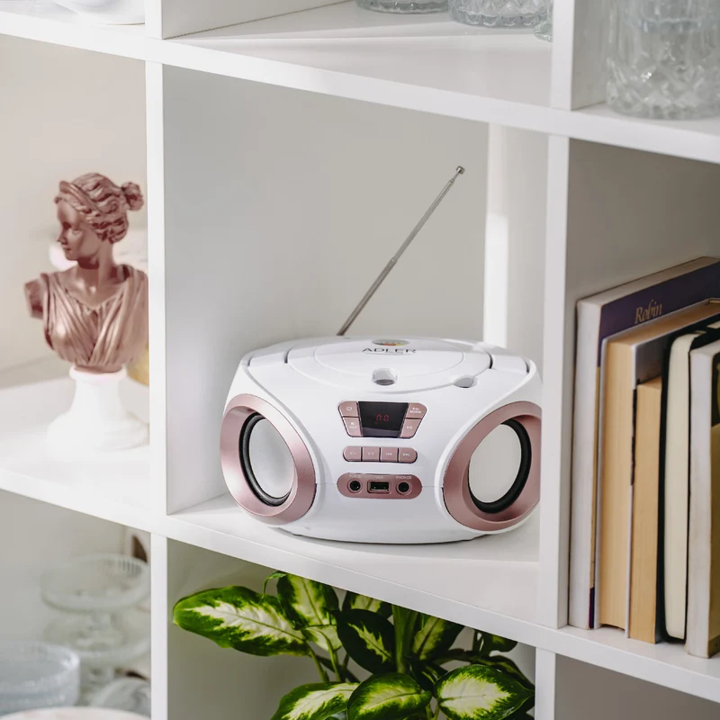 Boombox-radio med CD-MP3, USB, FM-radio, AUX, hörlursuttag, Adler, AD 1181
