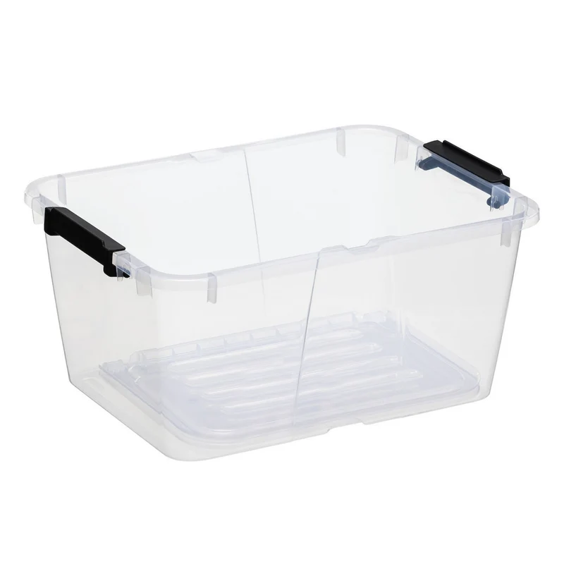 Plast Team Home Box Flex 15L behållare med dubbelt lock, vikbart lock, säkerhetsklämmor, transparent, 23010800