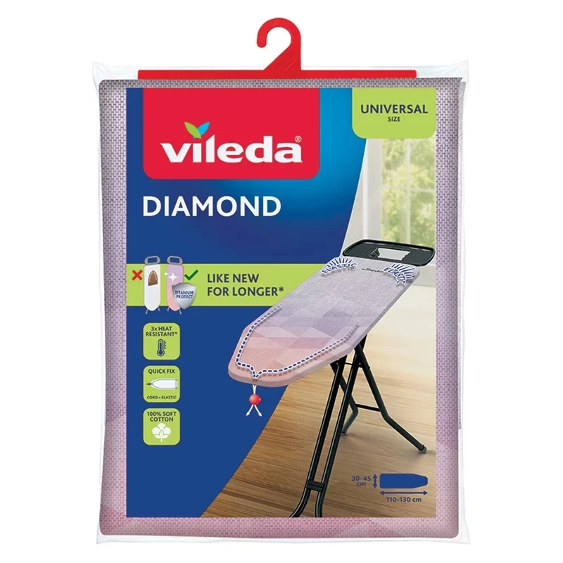 Skyddsöverdrag till strykbräda Vileda Diamond, längd 110–130 cm, tål höga temperaturer, Quick Fix-system, 142468