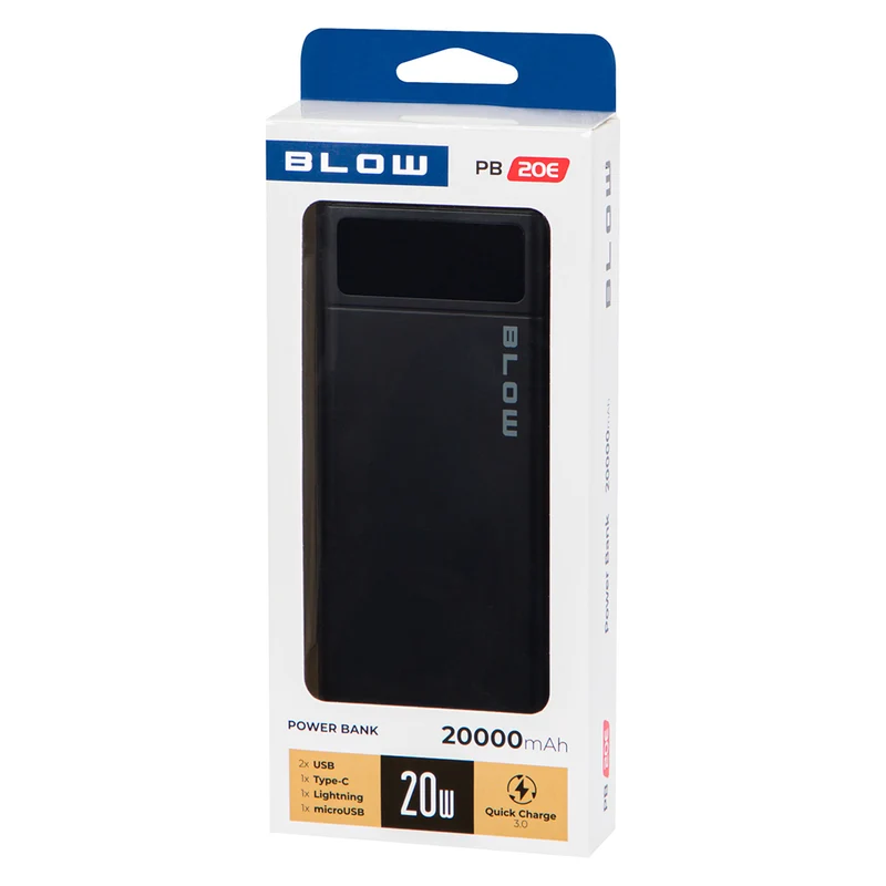 Powerbank 20 000 mAh PB20E Quick Charge 30 Power Delivery 20 W svart Blow