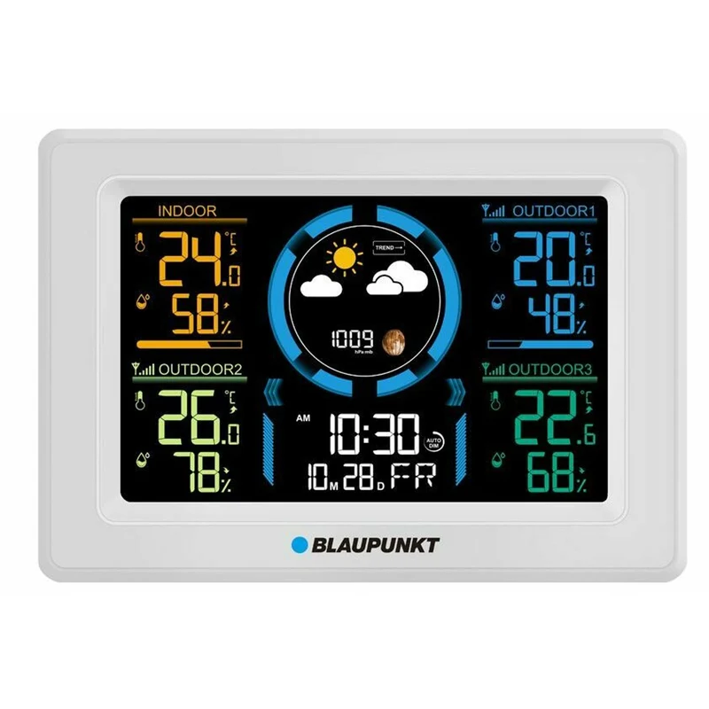 Blaupunkt väderstation, hygrometer, tryck, prognos, 3 sensorer, WS40WH