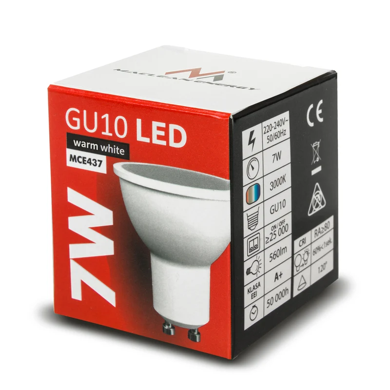 LED-lampa GU10 7W Maclean Energy MCE437 WW varmvitt 3000K, 220-240V~, 50/60Hz, 490 lumen