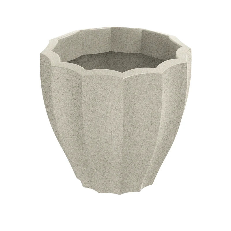 Kruka Ethick Rona Round, diameter 40 cm, höjd 36 cm, matt yta, väderbeständig, dräneringshål, sandfärgad, TRO40-101GR