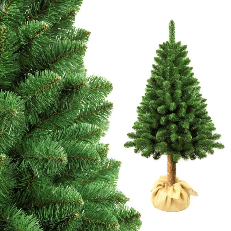 Konstgjord Tall Med Naturlig Stam 180cm Julgran Med Plastbotten PVC-Dekoration Juldekoration