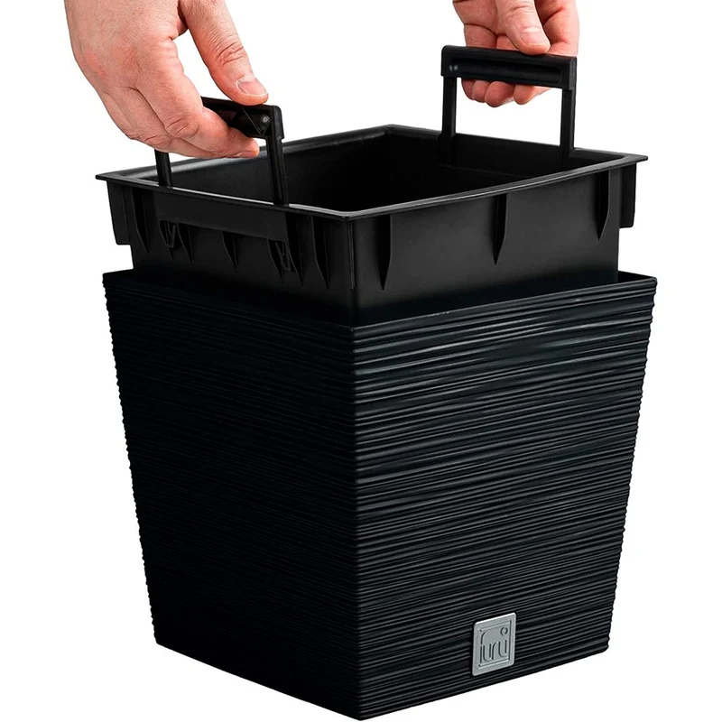 Prosperplast Furu Square Low Blomkruka Med Insats 24 x 24 x 23,5 cm Kapacitet 7,5L Antracit