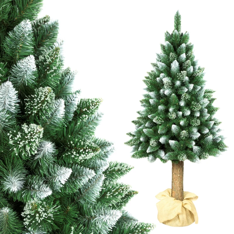 Diamond Konstgjord Tall Med Naturlig Stam 180cm Julgran Med Plastbotten Snöeffekt PVC-Dekoration Juldekoration