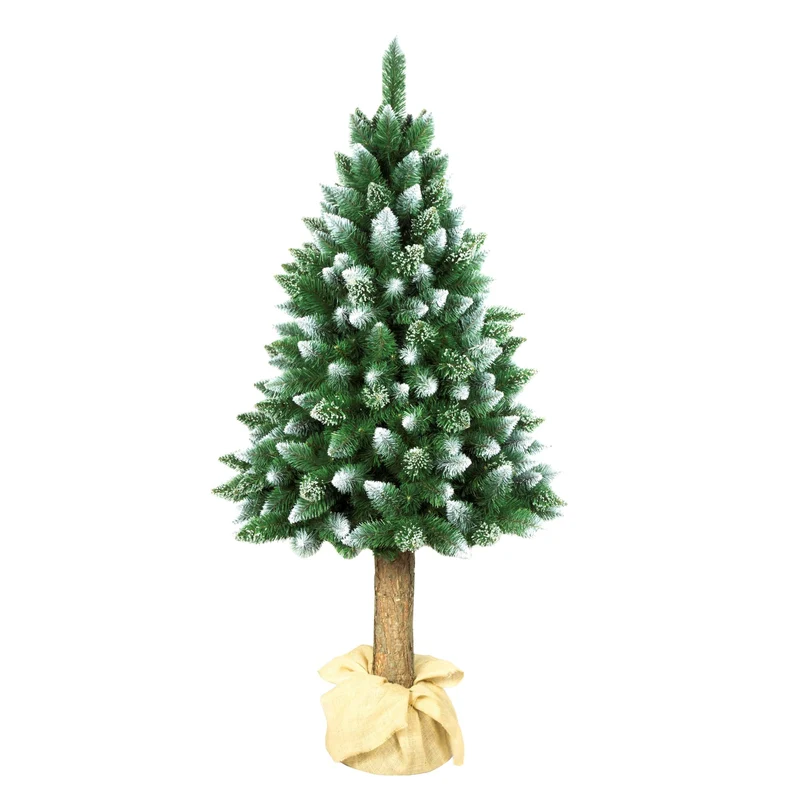 Diamant Konstgjord Tall Med Naturlig Stam 160cm Julgran Med Plastbotten Snöeffekt PVC-Dekoration Juldekoration