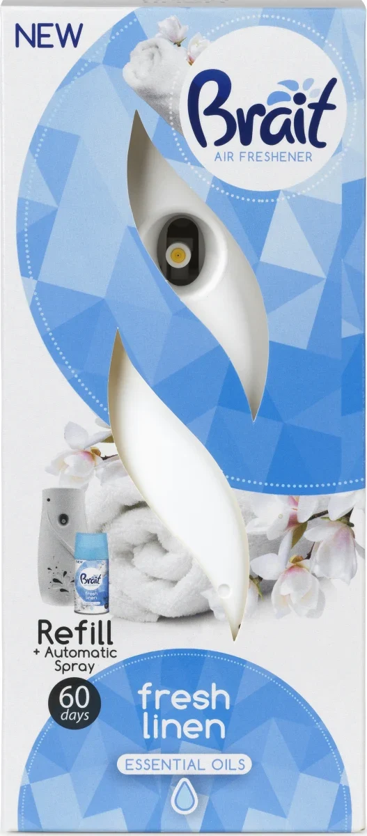 Brait Air Freshener Dispenser inkl. Fresh Linen 250 ml – Automatisk 3i1 luftfrisker