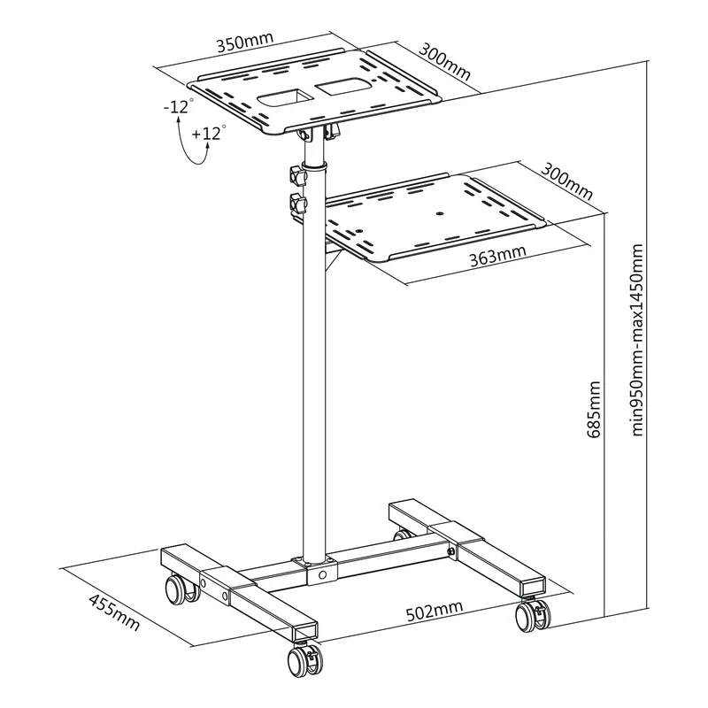 Maclean – justerbart, mobilt bord för projektor/bärbar dator, stål, max. 10 kg, MC-207