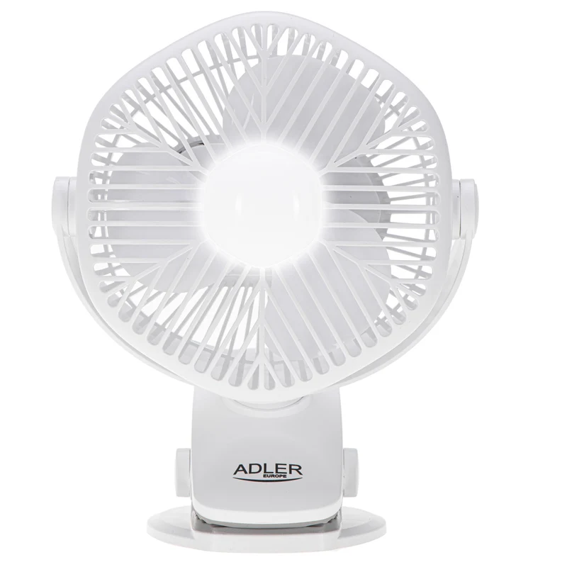 Batteridriven fläkt 5"/12,7 cm med klämma – USB/LED, AD 7335, Adler