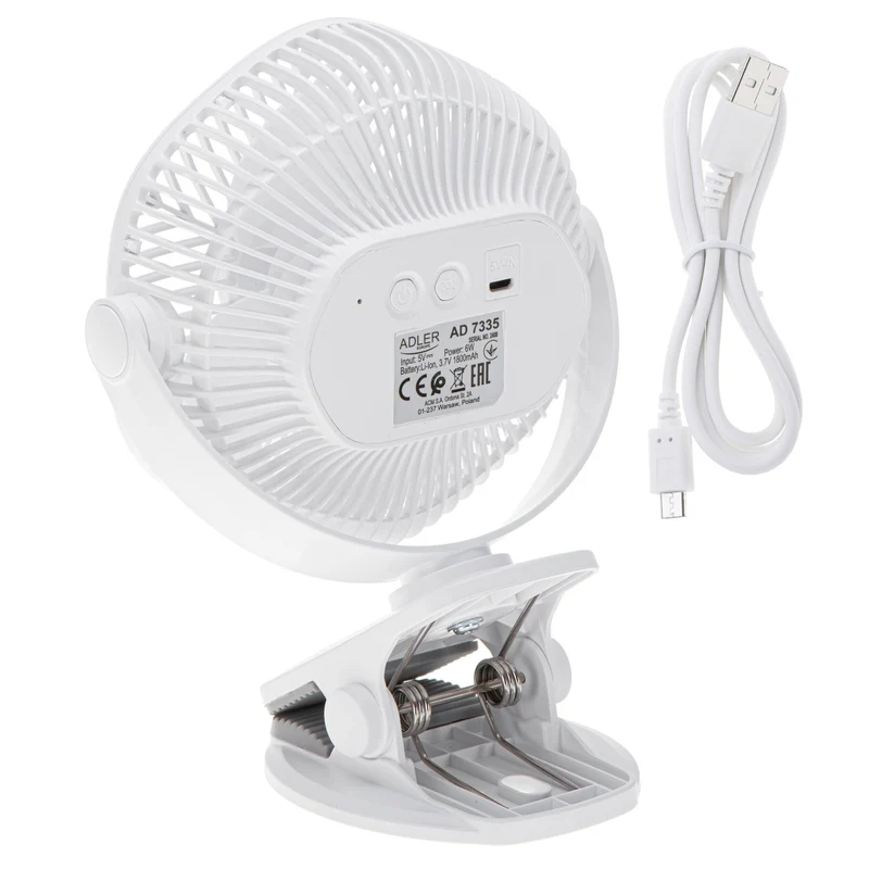 Batteridriven fläkt 5"/12,7 cm med klämma – USB/LED, AD 7335, Adler