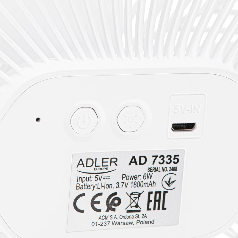 Batteridriven fläkt 5"/12,7 cm med klämma – USB/LED, AD 7335, Adler