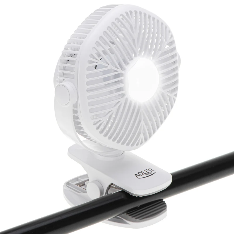 Batteridriven fläkt 5"/12,7 cm med klämma – USB/LED, AD 7335, Adler