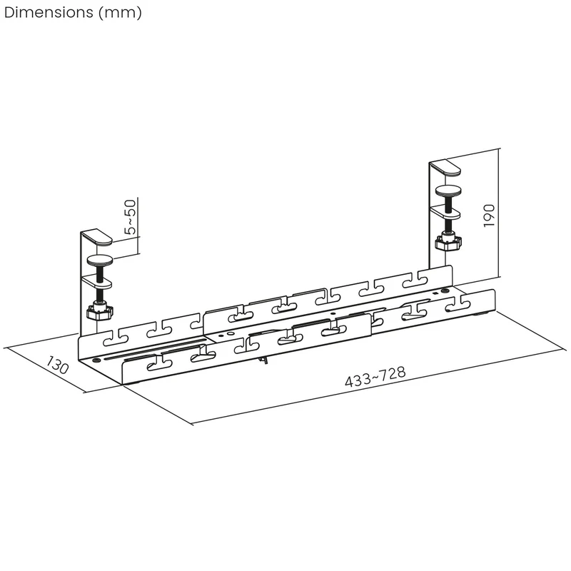 Maclean kabelhanterare under skrivbord, max. belastning 5 kg, max. 728 mm, svart, MC-103 B