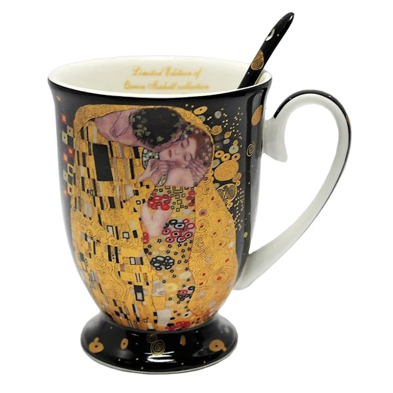 Drottning Isabel porslinsmugg med sked, sked, Klimt Kiss-motiv, 300ml, W9KL338-09121