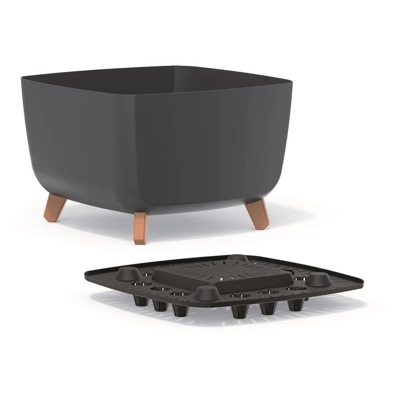 Prosperplast Gracia Square Flowerpot Med Avtagbara Ben Inkl. Insats För Inomhus- Och Utomhusbruk Square Planter Plastic UV-Beständig 39x39x27cm Antracit