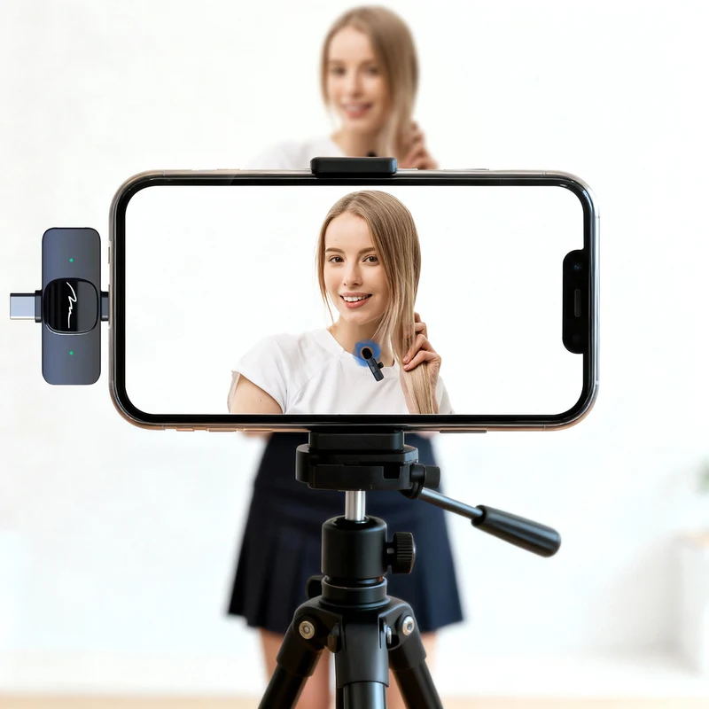 MICRO-MIC DUO – 2x trådlös mikrofon med klämma (set), för iOS och Android (OTG), mini, superkänslig. USB-C och LIGHTNING, Mediatech