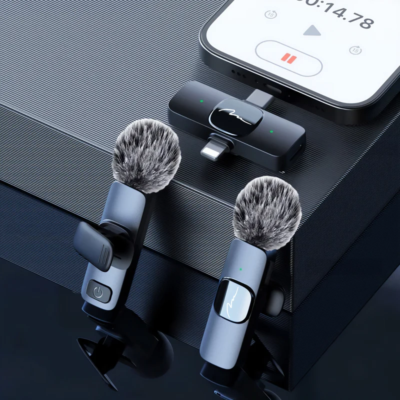 MICRO-MIC DUO – 2x trådlös mikrofon med klämma (set), för iOS och Android (OTG), mini, superkänslig. USB-C och LIGHTNING, Mediatech