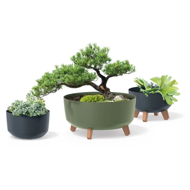 Gracia Låg Blomkruka Med Avtagbara Ben Inkl. Insats För Inomhus Och Utomhus Plast UV-Beständig (238mm, Grön)