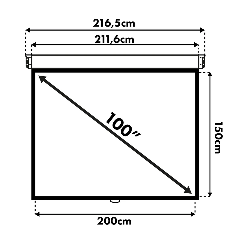 Maclean-projektionsduk, auto-lock, mattvit, vägg- eller takmontering, 100 tum, 4:3, 200 x 150 cm, MC-594