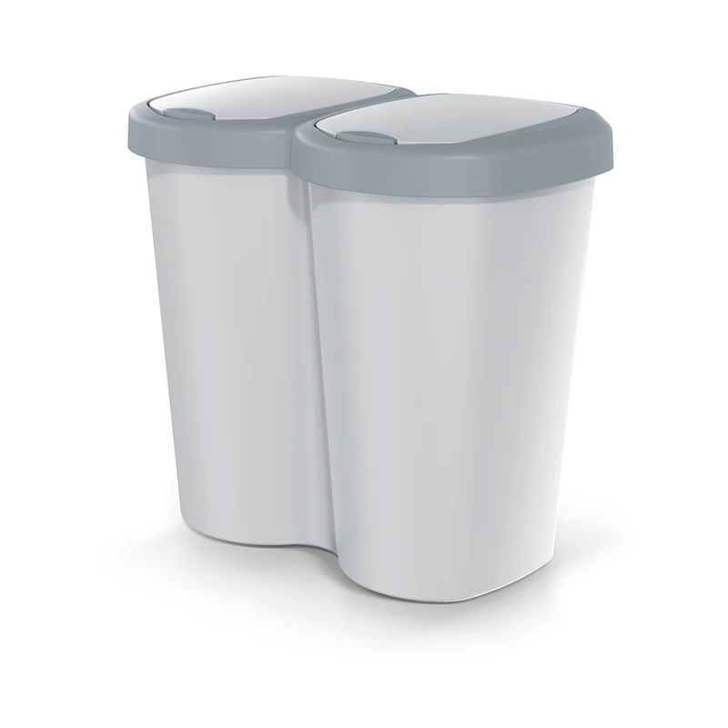 Avfallsbehållare Compacta B Duo, grå/askgrå, volym 40L, ett fack, två lock, väggmonterad version, NDBS40-429U_427C
