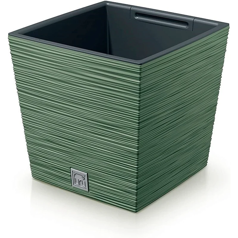 Prosperplast Furu Square Low Blomkruka Med Insats 24 x 24 x 23,5 cm Kapacitet 7,5L Jordnära Grön