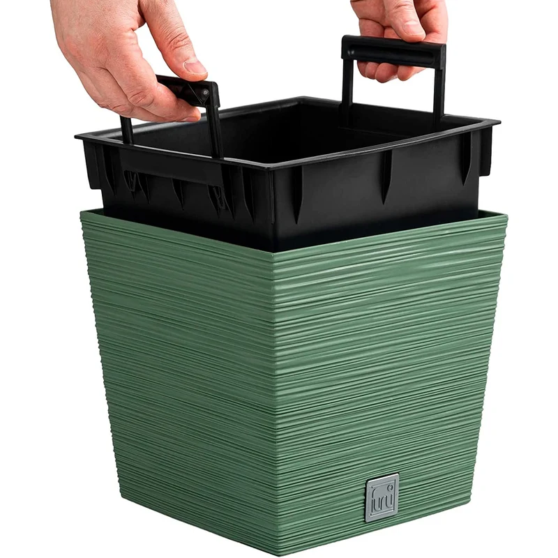 Prosperplast Furu Square Low Blomkruka Med Insats 24 x 24 x 23,5 cm Kapacitet 7,5L Jordnära Grön