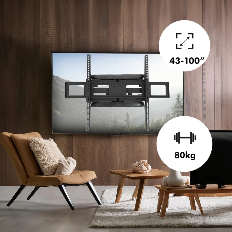 Maclean TV-fäste, max VESA 800x600, 43-100", 80kg, horisontell och vertikal vinkeljustering, profil 50-500mm, svart, MC-423