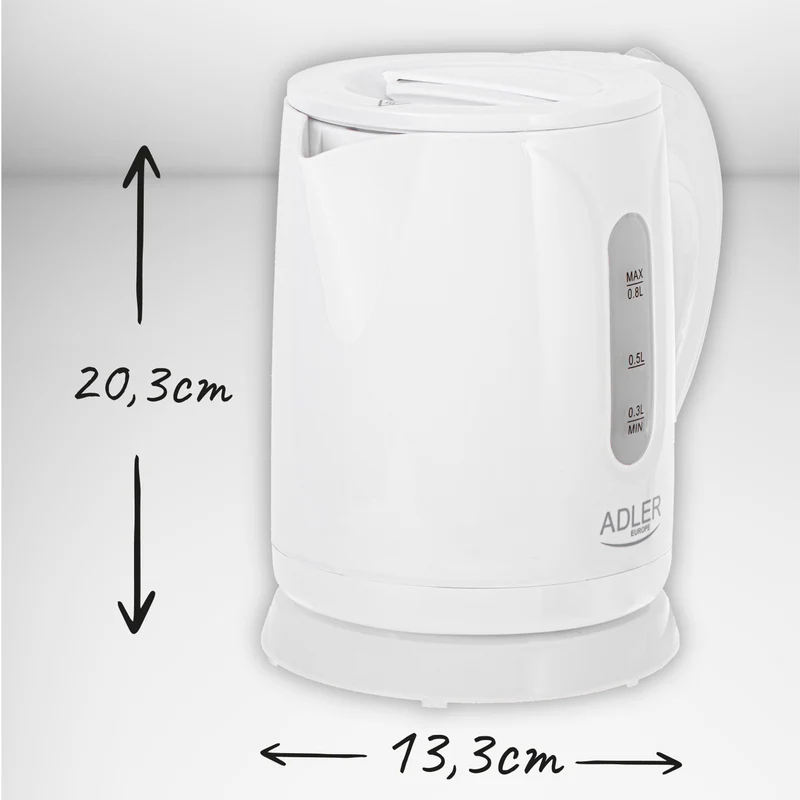 Adler trådlös vattenkokare, kapacitet 0,8 l, effekt 850 W, AD1371