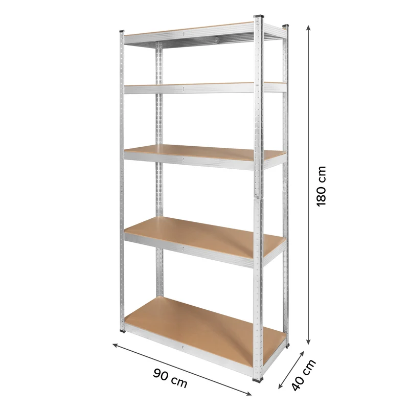 Lagerhylla i metall, 5 hyllplan, maximal belastning upp till 750 kg, 180x90x40, silverfärgad Rebel, 2 stycken