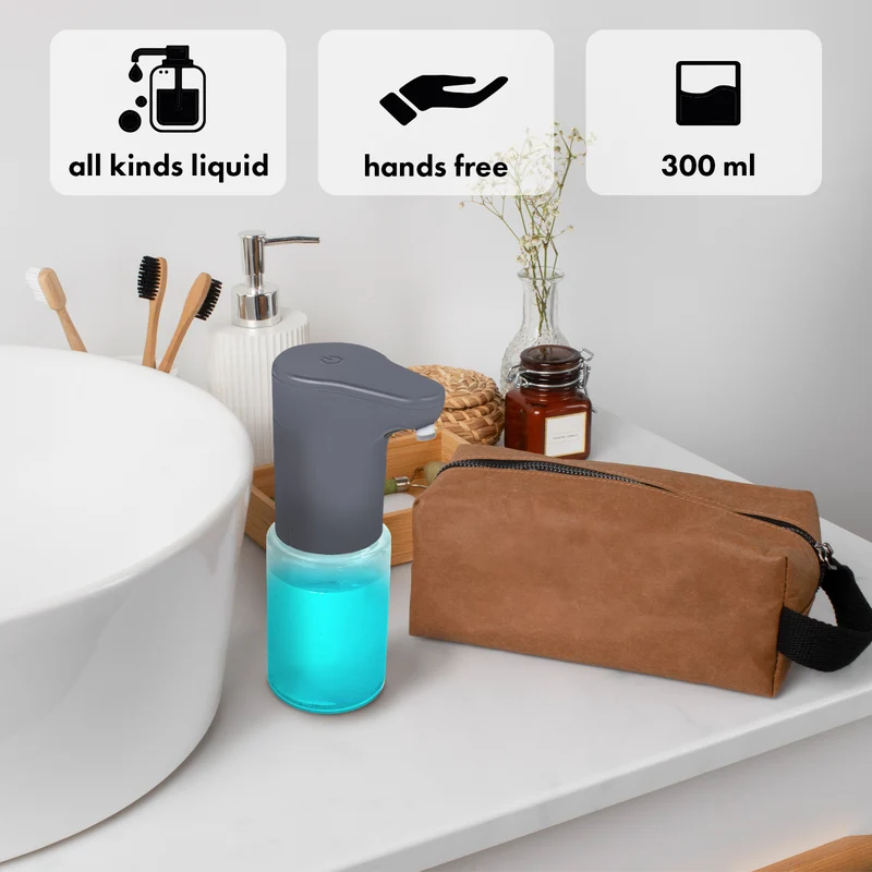 Promedix automatisk dispenser, dispenserbehållare för flytande tvål, desinfektionsvätskor, 300 ml, grå, PR-540 GR + 4 Varta Industrial AA-batterier