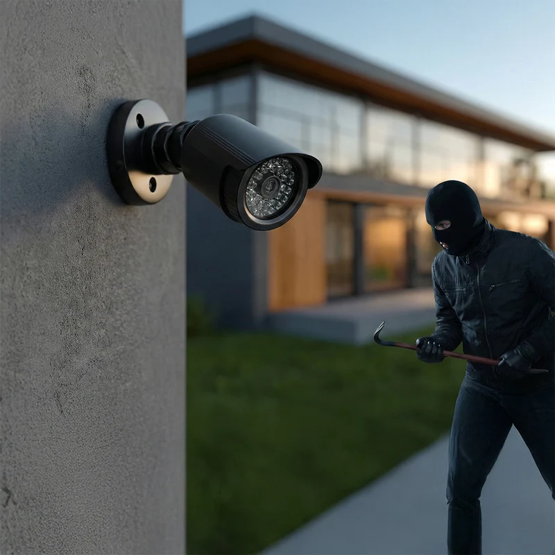 Set med två attrapper av tubkameror, IR-LED-dioder, svarta, strömförsörjning 2xAA (ingår), ABS, IR1800 BT