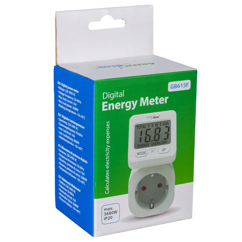 GreenBlue energimätare, wattmätare, 16A, max. 3680W, subminne, GB615 F