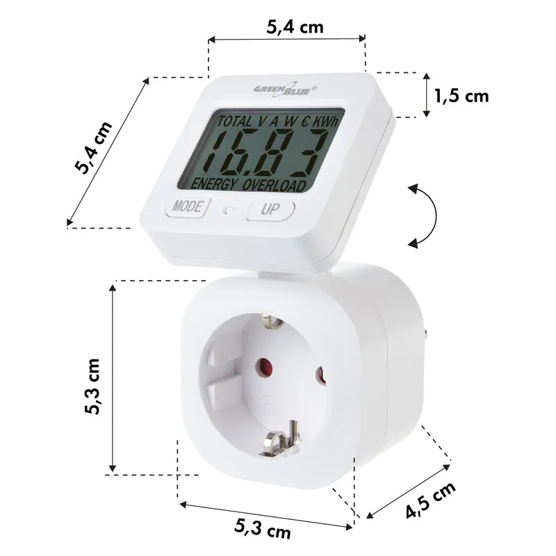 GreenBlue energimätare, wattmätare, 16A, max. 3680W, subminne, GB615 F
