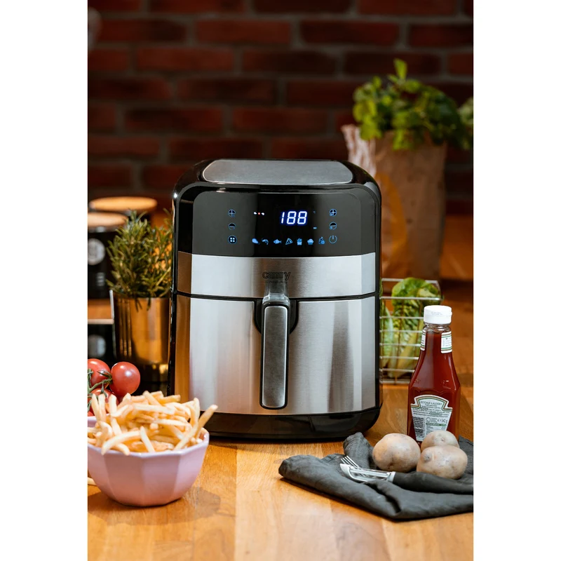 Fettfri fritös, 9 program, 5,0 L, Airfryer, Camry CR 6311 + pappersinsatser till fritösen, 16 cm, biologiskt nedbrytbara, 100 stycken