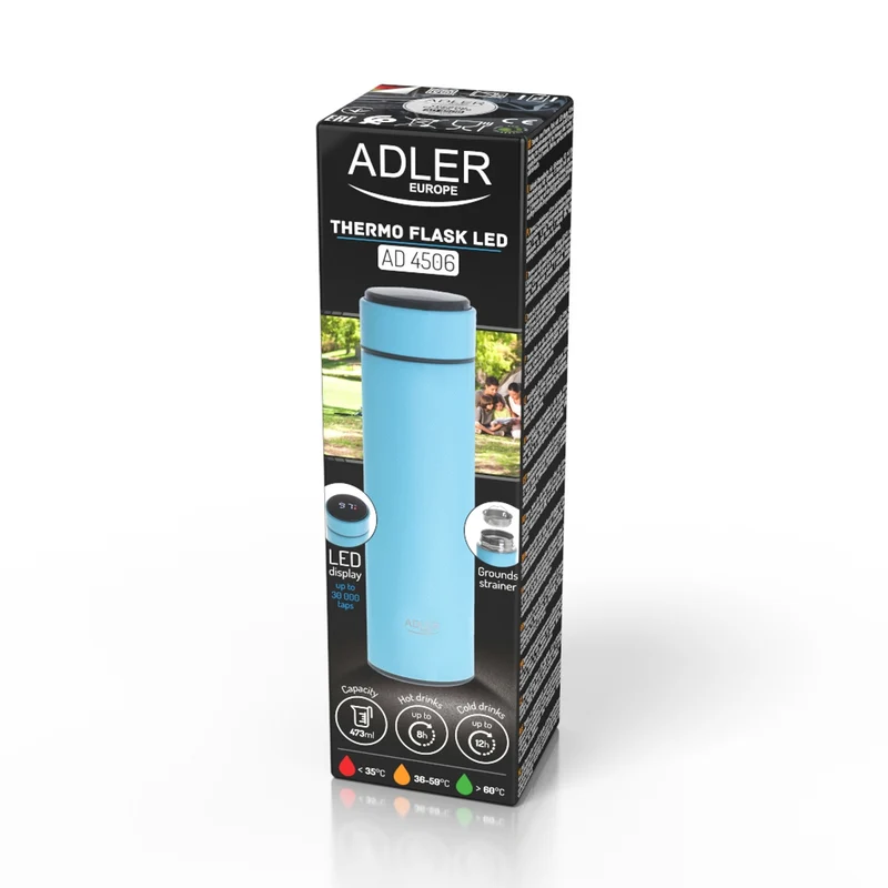 Adler termos, LED-pekskärm, volym 473 ml, färg blå, AD 4506