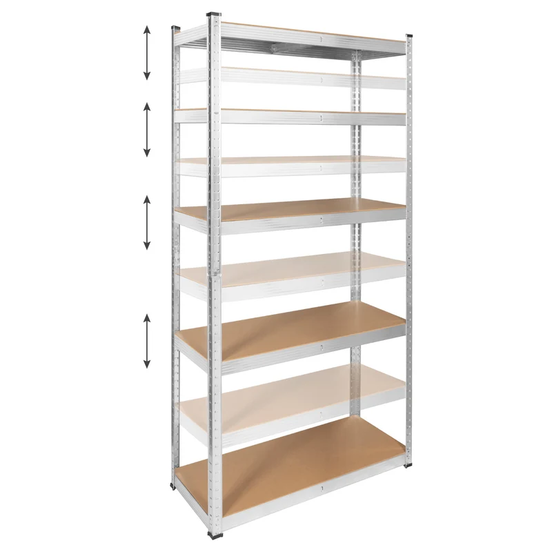 Lagerhylla i metall, 5 hyllplan, maximal belastning upp till 750 kg, 180x90x40, silverfärgad Rebel