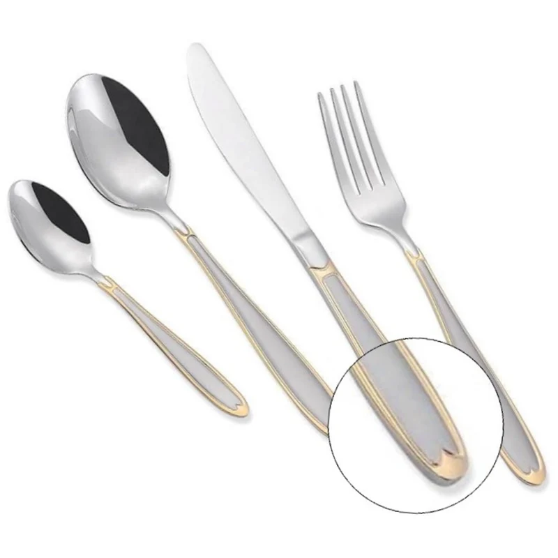 Maestro MR-1515G-24 Bestickset 24 Delar För 6 Personer Tillverkat Av 18/10 Rostfritt Stål Bestickset Knivgaffel Sked Bordsbestick Silver/Guld