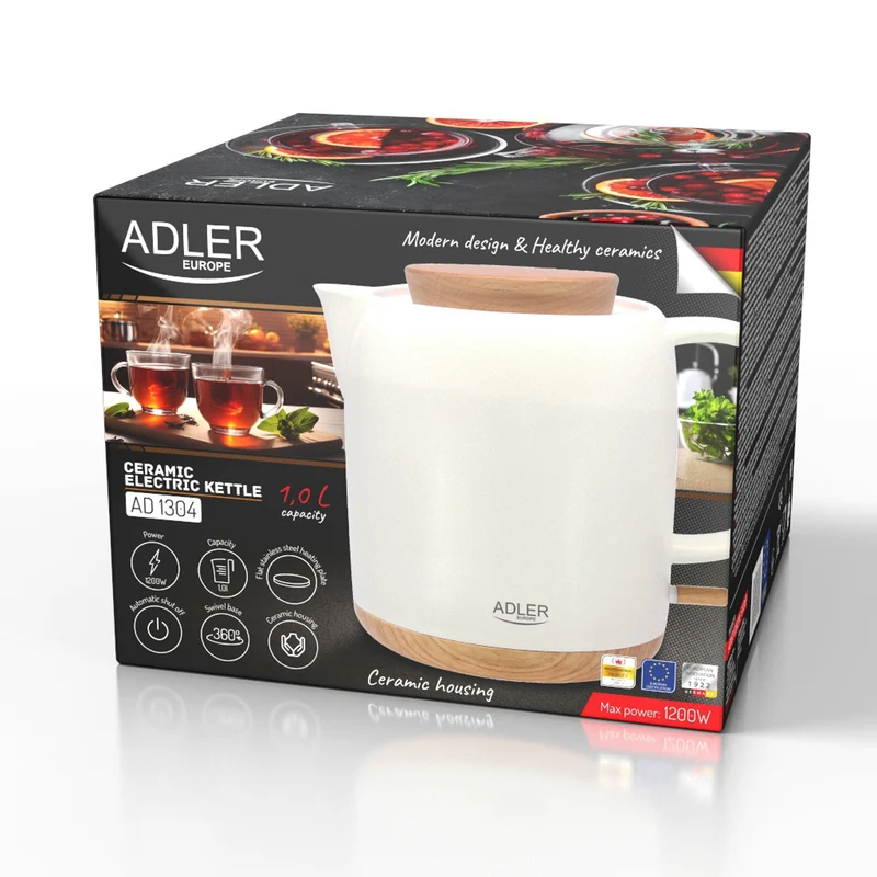 Vattenkokare i keramik 1,0L, 1200W, ecru, Adler AD 1304