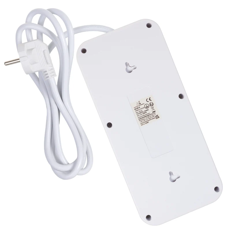 Maclean grenuttag, förlängningskabel 6 uttag + 4xUSB, 110-240V AC 50/60Hz, 2,1A max 2500W, 1,5 m, vit, MCE389 W